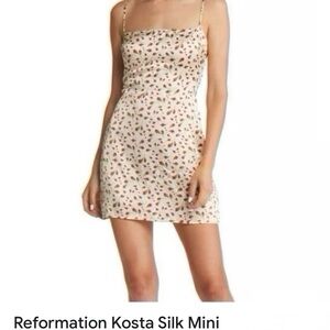 Reformation Dress Kosta Mini Silk Slip in Marion Champagne and Red size 6